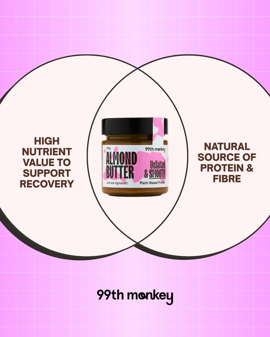 99th Monkey — Venn diagram static placing the almond butter between nutrient value and natural protein