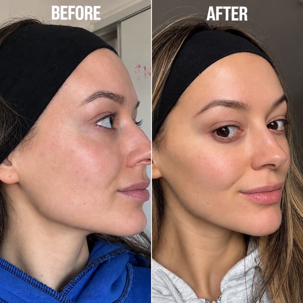 A before-and-after split from Andie’s content, showing the change in skin tone after taking the gummies