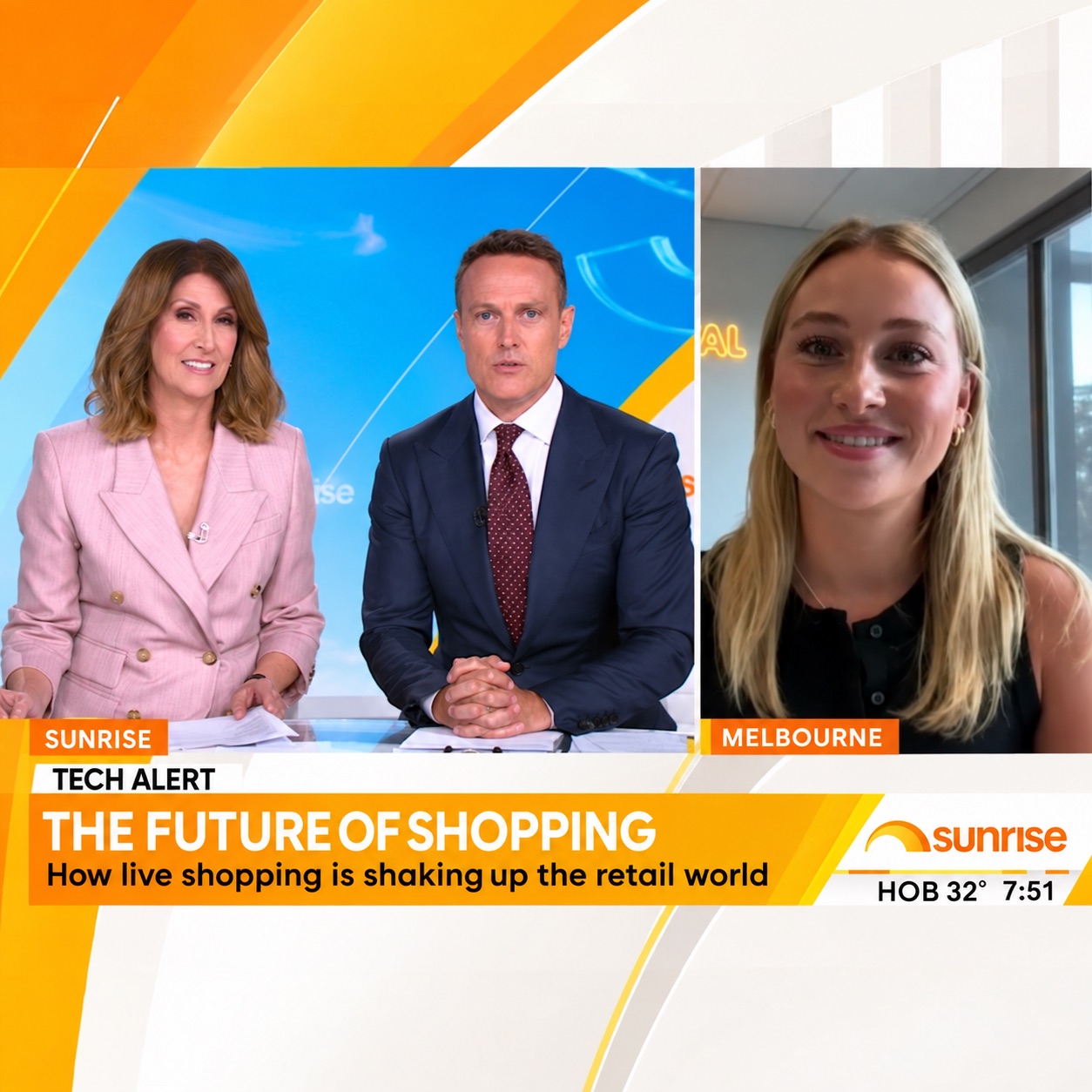 A Pulp Digital team member appearing live on Sunrise, in a segment about the future of shopping
